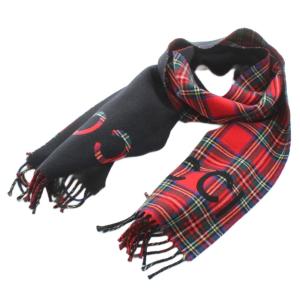 マフラー チェック柄 ウール カシミヤ混 レッド グリーン 597530