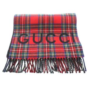 GUCCI マフラー チェック柄 ウール カシミヤ混 レッド グリーン 597530