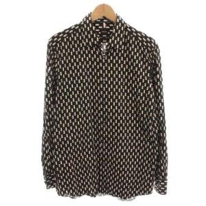 SLIM FIT 長袖 シャツ 総柄 40 黒 ブラック 茶 白 /YM