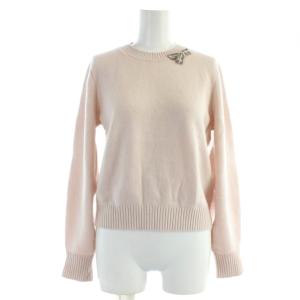 ニット セーター 長袖 ビジュー 装飾 クルーネック ウール混 カシミヤ混 38 ピンク 102318-16-130-42-380