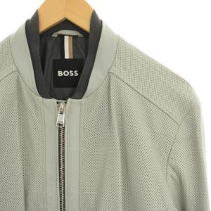 HUGO BOSS ラムレザージャケット ブルゾン メッシュ ジップアップ 48 グレー 10240775 /HN
