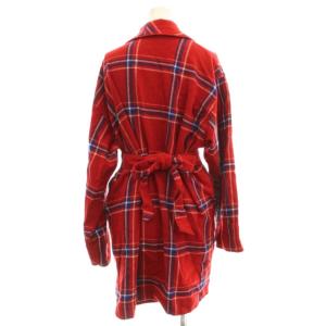 Y's for living ロングコート ガウン ルームウェア ウール F 赤 レッド チェック柄 /AJ