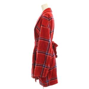 Y's for living ロングコート ガウン ルームウェア ウール F 赤 レッド チェック柄 /AJ