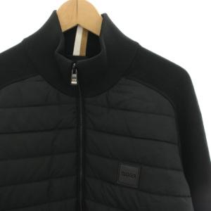 HUGO BOSS ジップアップジャケット ミックスマテリアル ロゴパッチ ブルゾン ナイロン ウール混 ニット切替 M 黒