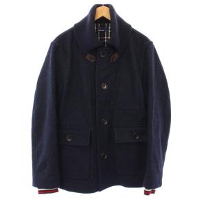 ジャケット アウター ショート丈 ニット 切替 ウール L 紺 ネイビー /BB