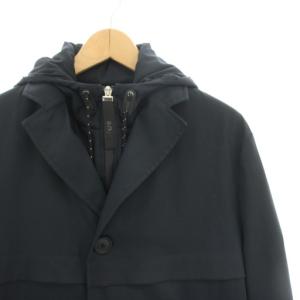 HUGO BOSS Performance チェスターコート 中綿ベスト ジップアップ フード ロング 46 紺 ネイビー