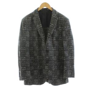 テーラードジャケット ブレザー チェック柄 ウール混 IT48 黒 ブラック グレー 茶 ブラウン 10230182