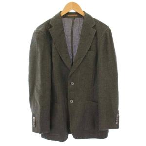 テーラードジャケット ブレザー アウター シングル 背抜き 麻 リネン混 シルク混 48 カーキ /BB
