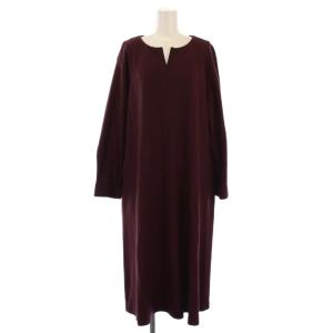ワンピース ロング 長袖 スキッパーネック ウール 大きいサイズ 46 ワインレッド /BM