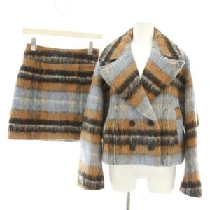 22AW セットアップ 上下 ダブル釦ショート丈チェックコート ONE SIZE ウール混ボックスチェックミニスカート