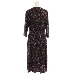 Leilian ワンピース ロング カシュクール 総柄 七分袖 大きいサイズ 13+ ダークブラウン ピンク HM-1301083