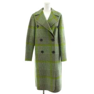 チェスターコート ダブル ロング丈 チェック柄 ウール アウター 36 黄緑 U2L58T U9913