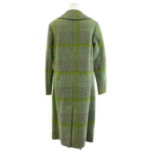 EMPORIO ARMANI チェスターコート ダブル ロング丈 チェック柄 ウール アウター 36 黄緑 U2L58T U9913