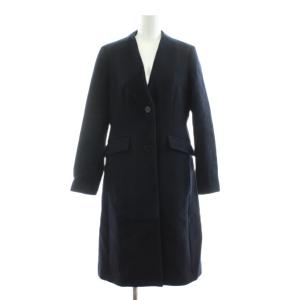 ライトビーバーVカラーコート ノーカラー ロング ウール 36 紺 ネイビー 101927-17-130