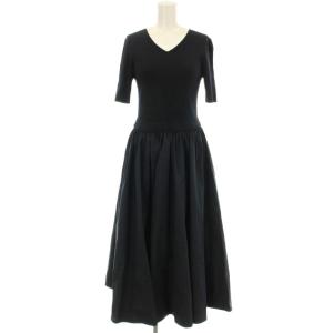 リブニット ワンピース Vネック 半袖 ロング 36 ネイビー 紺 A742-020 /G