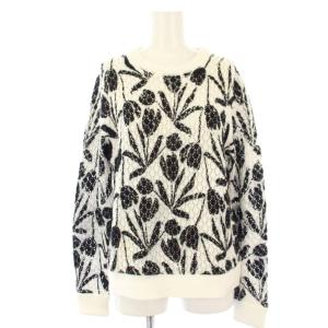 チューリップ プリント ニット セーター クルーネック 長袖 M 白 黒 WF-50-86880 /TK