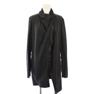 レザーパイピング ドレープ ウールロングカーディガン XS グレー