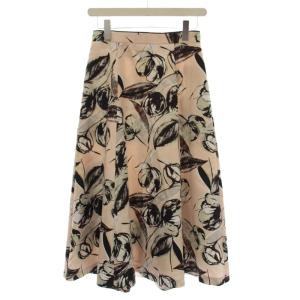 24SS ドローイングフラワープリントフレアスカート 花柄 ロング スカート 36 ピンク 10241711150