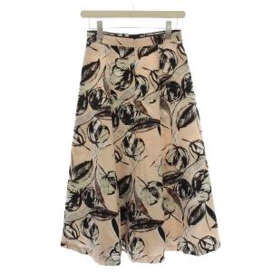 ANAYI 24SS ドローイングフラワープリントフレアスカート 花柄 ロング スカート 36 ピンク 10241711150