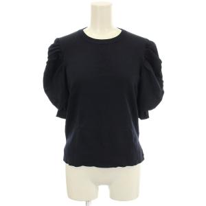 フリルスリーブ 半袖 パフスリーブ ニット カットソー 36 ネイビー 紺 F740-003 /G