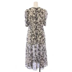 ANAYI フレアワンピース ミモレ ロング 半袖 クルーネック シアー シースルー バイカラー 総柄 36 黒 ブラック