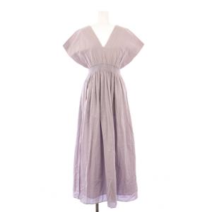 夏の光のドレス ペールラベンダー フレアワンピース マキシ ロング フレンチスリーブ 半袖 Vネック ワンカラー