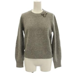 ニット カシミヤ混 セーター ラインストーン 長袖 38 グレー /G