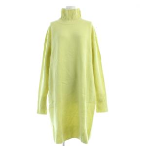 23AW ハイネックニットワンピース セーター ウール混 カシミヤ混  リブ 長袖 F 黄色 イエロー