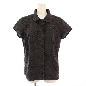 イッセイミヤケ シャツ ブラウス 半袖 丸襟 フリル 2 黒 ブラック /BB