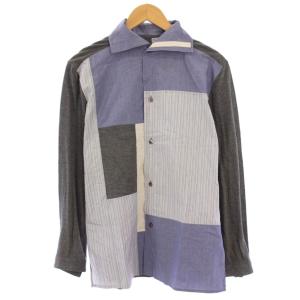 ヨウジヤマモト カジュアルシャツ 長袖 ホリゾンタル 切替 2 青 ブルー グレー /BB