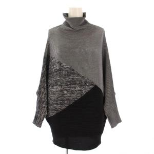 ニット 長袖 タートルネック ドルマンスリーブ ストレッチ プリーツ バイカラー 40 黒 ブラック グレー