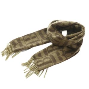 マフラー カシミヤ フリンジ モノグラム柄 ブラウン