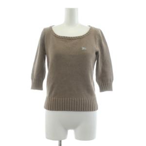 ニット カットソー 五分袖 ロゴ 刺繍 38 茶 ブラウン /KU