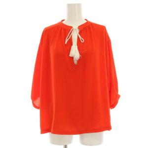タグ付き ブラウス シャツ プルオーバー 七分袖 リボン 34 オレンジ /HN
