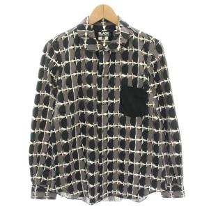 AD2009 シャツ ラウンドカラー 長袖 総柄 L グレー 黒 ブラック 1E-B002 /YT