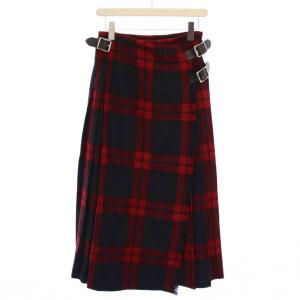 ラップスカート ロング チェック柄 ウール I42 赤 紺 /BM