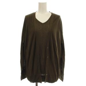 アンサンブル ニット カーディガン シルク リネン混 Vネック カットソー 七分袖 38 茶 ブラウン
