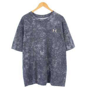 Tシャツ 半袖 クルーネック ストレッチ 総柄 2XL 青 ブルー /BB