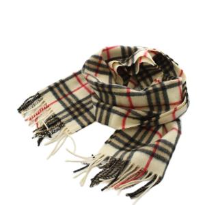 ヴィンテージ マフラー フリンジ チェック柄 カシミヤ ベージュ