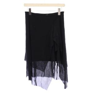 フレアスカート イージー ひざ丈 ウエストゴム アシンメトリー フリル シアー シースルー ワンカラー