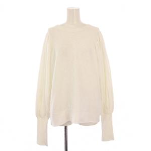 スパングルニット セーター 長袖 クルーネック パフスリーブ ストレッチ スパンコール 装飾 38 白