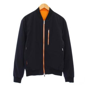 HERMES リバーシブル ボンバージャケット 46 ネイビー オレンジ