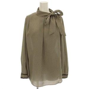 22AW GEO PANEL PRINT シャツ ブラウス リボン 長袖 総柄 38 茶 ブラウン 03-2308233-039-038