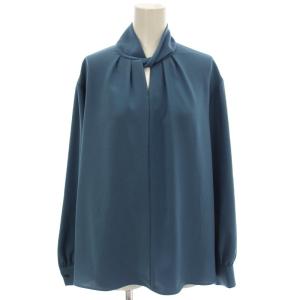 23AW ツイストロールカラーブラウス シャツ ブラウス 長袖 38 青 ブルー 03-3308216-875-038
