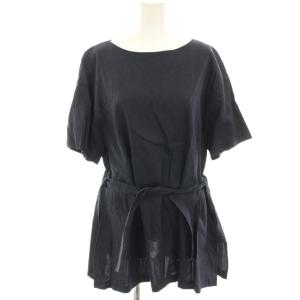 チュニック ブラウス シャツ プルオーバー 半袖 麻 リネン リボン 38 紺 ネイビー /HN