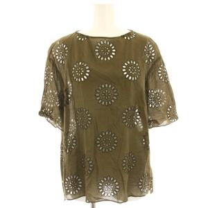 カットソー Tシャツ カットワーク 半袖 刺繍 38 カーキ /HN