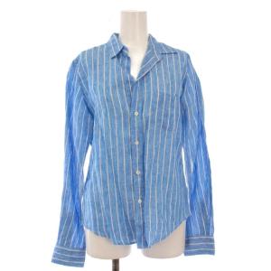 Luke シャツ ブラウス 長袖 オープンカラー 麻 リネン ストライプ柄 バイカラー XS 青 ブルー