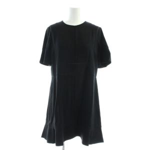 ワンピース 0 黒 ブラック ひざ丈 半袖 フレア裾 /AP