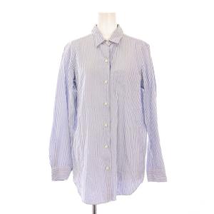 シャツ ブラウス 長袖 レギュラーカラー バイカラー ストライプ柄 F 青 ブルー 白 ホワイト /BB