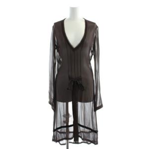 ワンピース ロング 長袖 絹 シルク 38 ブラウン シアー /AP